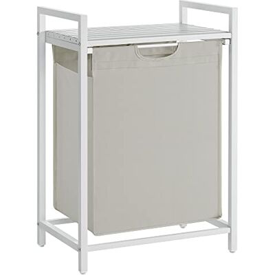 VASAGLE Wasmand, mand voor vuile was, met 1 vak en 1 verwijderbare zak van Oxford-stof, legplank, metalen frame 65 l, 50 x 33 x 72 cm, wit BLH101W01 VASAGLE Wasmand, mand voor vuile was, met 1 vak en 1 verwijderbare zak van Oxford-stof, legplank, metalen frame 65 l, 50 x 33 x 72 cm, wit BLH101W01