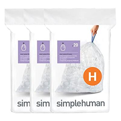 simplehuman CW0286 Plastic Afvalzak, Transparant, 3 x Pack of 20 simplehuman CW0286 Plastic Afvalzak, Transparant, 3 x Pack of 20