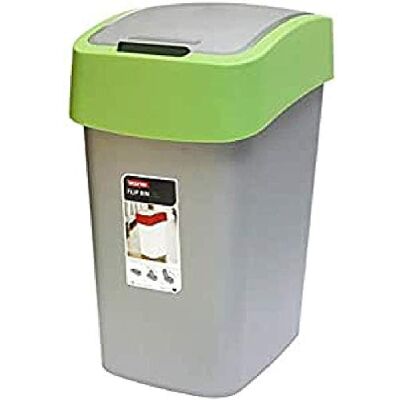 Curver Flip Bin Afvalemmer met kanteldeksel, 25 l, voor keuken, kantoor, badkamer, 26 x 34 x 47 cm, grijs/groen Curver Flip Bin Afvalemmer met kanteldeksel, 25 l, voor keuken, kantoor, badkamer, 26 x 34 x 47 cm, grijs/groen
