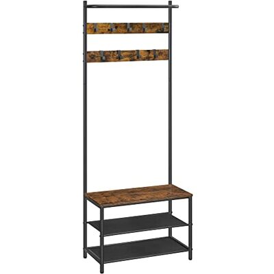 VASAGLE HSR411B01 Kapstok met schoenenrek, 9 afneembare haken, bovenste stang, industriële stijl, voor entree, slaapkamer, rustiek bruin en zwart, 32,2 x 64 x 180 cm VASAGLE HSR411B01 Kapstok met schoenenrek, 9 afneembare haken, bovenste stang, industriële stijl, voor entree, slaapkamer, rustiek bruin en zwart, 32,2 x 64 x 180 cm