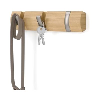 Umbra Flip Moderne kapstok, eenvoudig en ruimtebesparend, met 3 beweegbare haken voor jassen, jassen, sjaals, handtassen, natuur Umbra Flip Moderne kapstok, eenvoudig en ruimtebesparend, met 3 beweegbare haken voor jassen, jassen, sjaals, handtassen, natuur