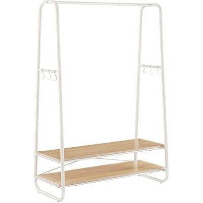 VASAGLE RGR112W09 Kledingrek, kapstok, kledingkast, garderobe, met 2 planken, 6 S-vormige haken en stalen frame, voor slaapkamer, kleur eiken en crèmewit VASAGLE RGR112W09 Kledingrek, kapstok, kledingkast, garderobe, met 2 planken, 6 S-vormige haken en stalen frame, voor slaapkamer, kleur eiken en crèmewit