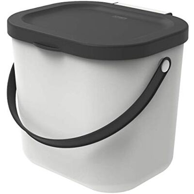 Rotho Albula biologische afvalemmer met deksel en handvat voor de keuken, kunststof (polypropyleen), BPA-vrij, wit/antraciet, 6 liter, 23,5 x 20,0 x 20,8 cm (l x b x h) Rotho Albula biologische afvalemmer met deksel en handvat voor de keuken, kunststof (polypropyleen), BPA-vrij, wit/antraciet, 6 liter, 23,5 x 20,0 x 20,8 cm (l x b x h)