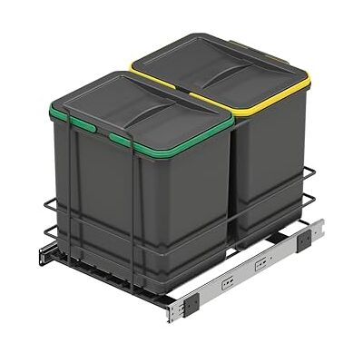 Emuca Afvalemmer voor de keuken, 2 x 16 l, bevestiging van onderen en handmatige verwijdering, kunststof, antracietgrijs Emuca Afvalemmer voor de keuken, 2 x 16 l, bevestiging van onderen en handmatige verwijdering, kunststof, antracietgrijs