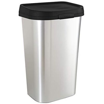 Curver Mistral Rechthoekige afvalemmer, 50 l, plat deksel, handmatige opening, metaallook, voor keuken, kantoor, badkamer, vuilafstotend materiaal, 39,9 x 31,7 x 62,4 cm, grijs/zwart Curver Mistral Rechthoekige afvalemmer, 50 l, plat deksel, handmatige opening, metaallook, voor keuken, kantoor, badkamer, vuilafstotend materiaal, 39,9 x 31,7 x 62,4 cm, grijs/zwart