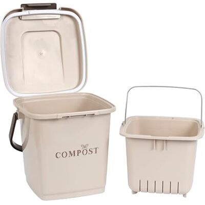 JE CHERCHE UNE IDEE ME0021 Compostbak met geperforeerde emmer en deksel, 8 liter compostbak met handgreep, klapsluiting, opengewerkte mand, grote inhoud 8 liter JE CHERCHE UNE IDEE ME0021 Compostbak met geperforeerde emmer en deksel, 8 liter compostbak met handgreep, klapsluiting, opengewerkte mand, grote inhoud 8 liter