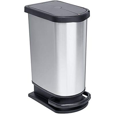 Rotho Paso Afvalemmer 50 liter voor afvalscheiding met deksel en pedaal, BPA-vrije kunststof (PP), metallic zilver, 50 liter (44,0 x 29,0 x 67,0 cm) Rotho Paso Afvalemmer 50 liter voor afvalscheiding met deksel en pedaal, BPA-vrije kunststof (PP), metallic zilver, 50 liter (44,0 x 29,0 x 67,0 cm)