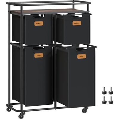 VASAGLE Wasmand met wieltjes, 150 l, 4 afneembare zakken VASAGLE Wasmand met wieltjes, 150 l, 4 afneembare zakken