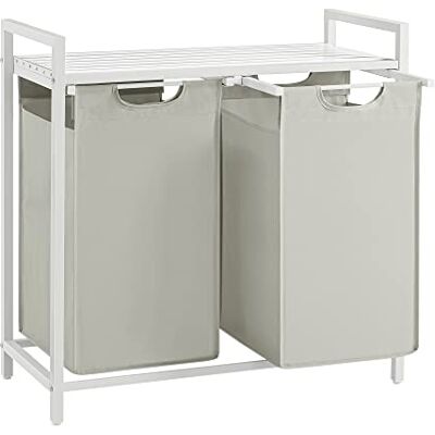 VASAGLE Wasmand, mand voor vuile was, 2 vakken, 2 afneembare zakken van Oxford-stof, legplank, metalen frame, 2 x 46 l, 73 x 33 x 72 cm, wit BLH201W01 VASAGLE Wasmand, mand voor vuile was, 2 vakken, 2 afneembare zakken van Oxford-stof, legplank, metalen frame, 2 x 46 l, 73 x 33 x 72 cm, wit BLH201W01