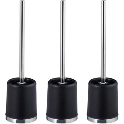 Relaxdays Toiletborstels met houder, afneembare borstelkop, Ø 7 cm, met wc-borstelhouder, zwart, 3 stuks Relaxdays Toiletborstels met houder, afneembare borstelkop, Ø 7 cm, met wc-borstelhouder, zwart, 3 stuks