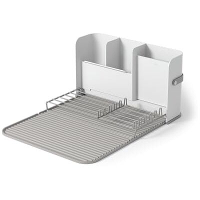 Umbra Sling ruimtebesparend opvouwbaar afdruiprek met caddy, wit Vaatwasmachinebestendige mat, siliconen band voor het opbergen, drogen van servies en glazen, gerecycled kunststof Umbra Sling ruimtebesparend opvouwbaar afdruiprek met caddy, wit Vaatwasmachinebestendige mat, siliconen band voor het opbergen, drogen van servies en glazen, gerecycled kunststof