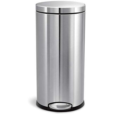 simplehuman CW1810 Pedaalemmer, rond, geborsteld staal, 30 liter simplehuman CW1810 Pedaalemmer, rond, geborsteld staal, 30 liter