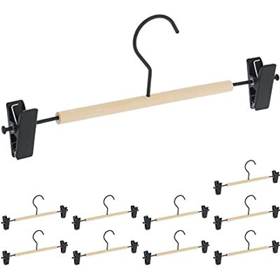 Relaxdays 10 stuks verstelbare kleerhangers voor rokken en broeken, 11,5 x 30,5 x 3 cm (h x b x d), zwart/naturel Relaxdays 10 stuks verstelbare kleerhangers voor rokken en broeken, 11,5 x 30,5 x 3 cm (h x b x d), zwart/naturel