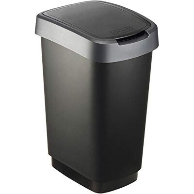 Rotho Twist 25 Litre Bin with Lid, Can Be Used as a Swing or Hinged Lid, BPA-Free Plastic (PP), Black/Silver, 25L (13.3 x 10.2 x 18.7 inches) Rotho Twist 25 Litre Bin with Lid, Can Be Used as a Swing or Hinged Lid, BPA-Free Plastic (PP), Black/Silver, 25L (13.3 x 10.2 x 18.7 inches)