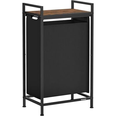 VASAGLE Dunne wasmand, wasmand met uittrekbare en afneembare zak, plank, metalen frame, 47 l, 41,5 x 28 x 75,5 cm, zwart en rustiek bruin UBLH001B01 VASAGLE Dunne wasmand, wasmand met uittrekbare en afneembare zak, plank, metalen frame, 47 l, 41,5 x 28 x 75,5 cm, zwart en rustiek bruin UBLH001B01