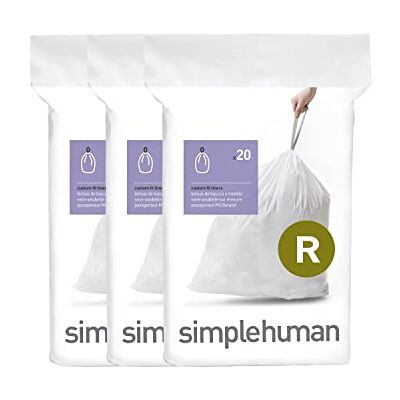 simplehuman CW0253 code R 3 stuks witte kunststof vuilniszakken (3 verpakkingen van 20, 60 zakken in totaal) simplehuman CW0253 code R 3 stuks witte kunststof vuilniszakken (3 verpakkingen van 20, 60 zakken in totaal)