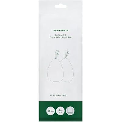 SONGMICS Vuilniszakken met trekkoord, vuilniszakken 30 l, code 30 A, op maat, 1 rol, 45 stuks, wit KRB30A SONGMICS Vuilniszakken met trekkoord, vuilniszakken 30 l, code 30 A, op maat, 1 rol, 45 stuks, wit KRB30A