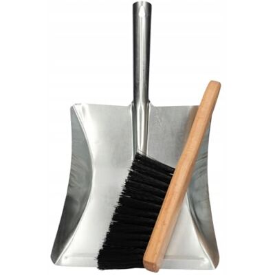 ToolSpace Set van metalen schep en bezem 2-delig gegalvaniseerde schep en houten bezem reinigingsborstel voor kunstvezels asschep en zijdebezem stofverzameling voor open haard ToolSpace Set van metalen schep en bezem 2-delig gegalvaniseerde schep en houten bezem reinigingsborstel voor kunstvezels asschep en zijdebezem stofverzameling voor open haard