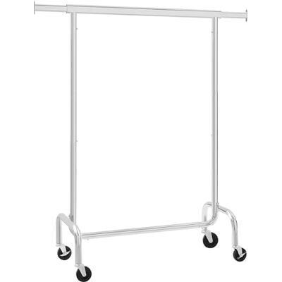 SONGMICS HSR11S Kledingrek met wieltjes, uittrekbare stang voor zware lasten, draagkracht 130 kg, kledingrek voor kleding, van metaal, verchroomd, zilverkleurig SONGMICS HSR11S Kledingrek met wieltjes, uittrekbare stang voor zware lasten, draagkracht 130 kg, kledingrek voor kleding, van metaal, verchroomd, zilverkleurig