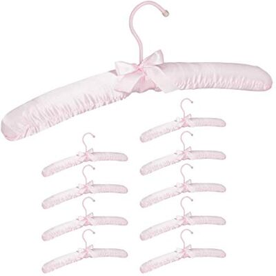 Relaxdays 10026615_1237 satijn, set van 10, zachte gevoerde kleerhangers voor jassen, 360° draaibare haak, 38 cm, strik, roze Relaxdays 10026615_1237 satijn, set van 10, zachte gevoerde kleerhangers voor jassen, 360° draaibare haak, 38 cm, strik, roze