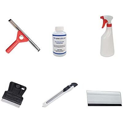 DIMEXACT Montageset voor glasfolie met cutter, metalen schraper, rakel, maoufle, spuitfles, oplossing voor het aanbrengen DIMEXACT Montageset voor glasfolie met cutter, metalen schraper, rakel, maoufle, spuitfles, oplossing voor het aanbrengen