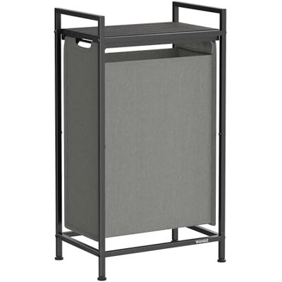 VASAGLE Wasmand, vuile wasmand, opslag 1 vak, 1 afneembare zak van Oxford-stof, plank, metalen frame, 47 l, 42 x 28 x 75 cm, zwart en grijs BLH001G01 VASAGLE Wasmand, vuile wasmand, opslag 1 vak, 1 afneembare zak van Oxford-stof, plank, metalen frame, 47 l, 42 x 28 x 75 cm, zwart en grijs BLH001G01