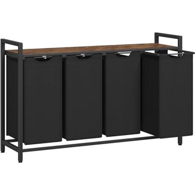 VASAGLE Wasmand, mand voor vuile was, 4 vakken, 4 afneembare zakken van Oxford-stof, legplank, metalen frame, 4 x 40 l, 116 x 33 x 72 cm, rustiek bruin en zwart BLH401B01 VASAGLE Wasmand, mand voor vuile was, 4 vakken, 4 afneembare zakken van Oxford-stof, legplank, metalen frame, 4 x 40 l, 116 x 33 x 72 cm, rustiek bruin en zwart BLH401B01