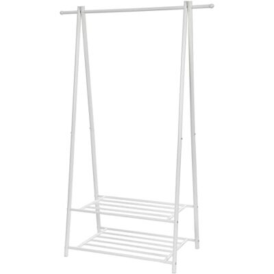 SONGMICS Kledingrek, kledingkast, kapstok met 2 planken voor schoenenopslag, doos, metalen frame, ruimtebesparend, voor slaapkamer, inkom, kantoor, wit HSR05W SONGMICS Kledingrek, kledingkast, kapstok met 2 planken voor schoenenopslag, doos, metalen frame, ruimtebesparend, voor slaapkamer, inkom, kantoor, wit HSR05W