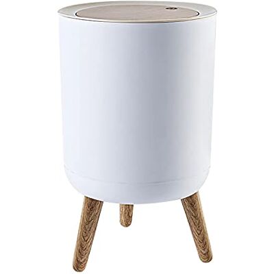 MisFox Keukenafvalemmer, 7 liter, afvalemmer voor badkamer, van kunststof, cosmetica-emmer met houten deksel, voor kantoor, slaapkamer, thuis, 22 x 36,3 cm, wit MisFox Keukenafvalemmer, 7 liter, afvalemmer voor badkamer, van kunststof, cosmetica-emmer met houten deksel, voor kantoor, slaapkamer, thuis, 22 x 36,3 cm, wit