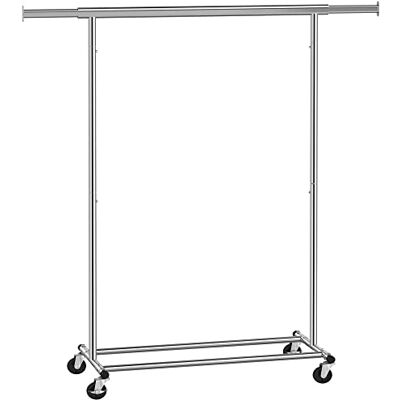 SONGMICS HSR13S Kledingrek met wieltjes, uittrekbare stang voor zware lasten, draagkracht 90 kg, kledingrek voor kleding, van metaal, verchroomd, zilverkleurig SONGMICS HSR13S Kledingrek met wieltjes, uittrekbare stang voor zware lasten, draagkracht 90 kg, kledingrek voor kleding, van metaal, verchroomd, zilverkleurig