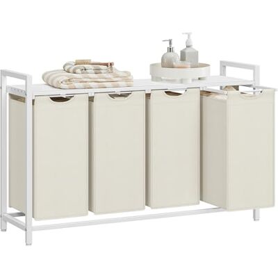 VASAGLE Wasmand, mand voor vuile was, met 4 vakken en 4 verwijderbare zakken van Oxford-stof, legplank, metalen frame 4 x 40 liter, 116 x 33 x 72 cm, wit BLH401W01 VASAGLE Wasmand, mand voor vuile was, met 4 vakken en 4 verwijderbare zakken van Oxford-stof, legplank, metalen frame 4 x 40 liter, 116 x 33 x 72 cm, wit BLH401W01