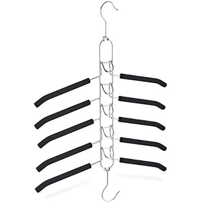 Relaxdays Meerdere kleerhangers, 5 gevoerde kleerhangers, horizontaal en verticaal, antislip, ruimtebesparend, zwart/zilver Relaxdays Meerdere kleerhangers, 5 gevoerde kleerhangers, horizontaal en verticaal, antislip, ruimtebesparend, zwart/zilver