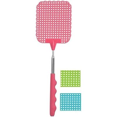 Fackelmann 44678 Vliegenmepper met telescoopsteel, vliegendoder, kunststof, roze, blauw, groen, 26,5 x 1,5 x 8,3 cm Fackelmann 44678 Vliegenmepper met telescoopsteel, vliegendoder, kunststof, roze, blauw, groen, 26,5 x 1,5 x 8,3 cm