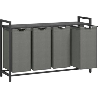 VASAGLE Wasmand, mand voor vuile was, 4 vakken, 4 afneembare zakken van Oxford-stof, legplank, metalen frame, 4 x 40 l, 116 x 33 x 72 cm, zwart en grijs, BLH401G01 VASAGLE Wasmand, mand voor vuile was, 4 vakken, 4 afneembare zakken van Oxford-stof, legplank, metalen frame, 4 x 40 l, 116 x 33 x 72 cm, zwart en grijs, BLH401G01
