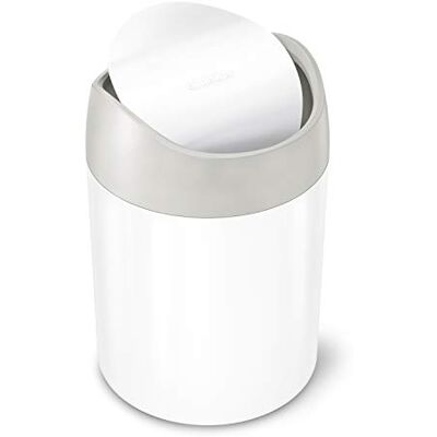 simplehuman Mini Bin, keukentafel, bureau of kaptafel, uitgebalanceerd klapdeksel, afneembaar deksel, gemakkelijk te reinigen, wit staal CW2079 simplehuman Mini Bin, keukentafel, bureau of kaptafel, uitgebalanceerd klapdeksel, afneembaar deksel, gemakkelijk te reinigen, wit staal CW2079