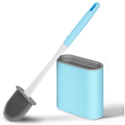 Vicloon Toiletborstel, wc-borstel van antibacteriële siliconen, met wandhouder, dubbelzijdige reinigingsborstelkop, lange handgreep en container (wit) Vicloon Toiletborstel, wc-borstel van antibacteriële siliconen, met wandhouder, dubbelzijdige reinigingsborstelkop, lange handgreep en container (wit)