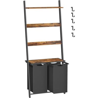 VASAGLE BLH221B01 Wasmand, badkamermand, 73 x 33 x 177 cm, met handdoekladder, wasverzamelaar/sorteerder, 2 vakken, vintage bruin/zwart VASAGLE BLH221B01 Wasmand, badkamermand, 73 x 33 x 177 cm, met handdoekladder, wasverzamelaar/sorteerder, 2 vakken, vintage bruin/zwart
