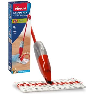 Vileda 1-2 Spray Max 650 ml, microvezelbezem met sproeier, bezem zonder emmer, geschikt voor elk type vloer, herbruikbare microvezelhoes, duurzame bezem, love it clean Vileda 1-2 Spray Max 650 ml, microvezelbezem met sproeier, bezem zonder emmer, geschikt voor elk type vloer, herbruikbare microvezelhoes, duurzame bezem, love it clean