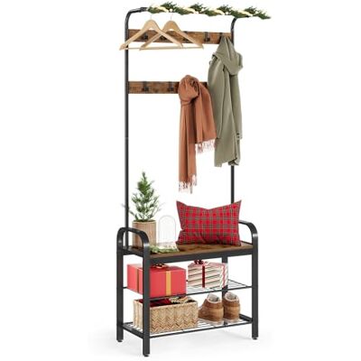 VASAGLE Kapstok, garderobe, hallkast met schoenenrek met 3 niveaus, met afneembare haken, hoogte 183 cm, metalen frame, rustiek bruin en zwart HSR40B VASAGLE Kapstok, garderobe, hallkast met schoenenrek met 3 niveaus, met afneembare haken, hoogte 183 cm, metalen frame, rustiek bruin en zwart HSR40B