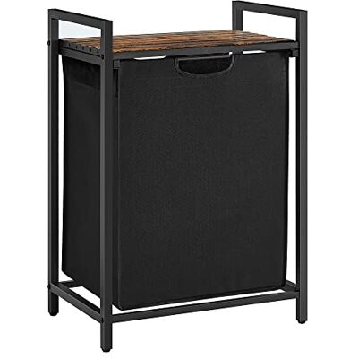 VASAGLE Wasmand, mand voor vuile was, opbergruimte 1 vak, 1 verwijderbare zak in Oxford-stof, legplank, metalen frame, 65L, 50 x 33 x 72 cm, rustiek bruin en zwart BLH101B01 VASAGLE Wasmand, mand voor vuile was, opbergruimte 1 vak, 1 verwijderbare zak in Oxford-stof, legplank, metalen frame, 65L, 50 x 33 x 72 cm, rustiek bruin en zwart BLH101B01