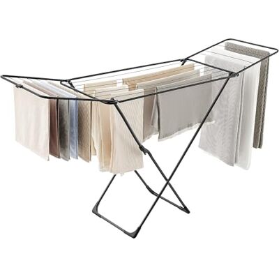 SONGMICS LLR540B01 Opvouwbaar droogrek met meeuwenvleugels, vrijstaand droogrek voor binnen en buiten, zwart SONGMICS LLR540B01 Opvouwbaar droogrek met meeuwenvleugels, vrijstaand droogrek voor binnen en buiten, zwart