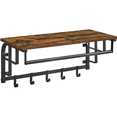 VASAGLE Wandkapstok met opbergrek, wandrek met 5 afneembare haken, hangrek met stang, voor entree, slaapkamer, woonkamer, rustiek bruin en zwart LCR12BX VASAGLE Wandkapstok met opbergrek, wandrek met 5 afneembare haken, hangrek met stang, voor entree, slaapkamer, woonkamer, rustiek bruin en zwart LCR12BX