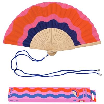 Fisura Houten waaier, roze en blauw, modern opvouwbaar accessoire voor de zomer, handventilator met polsband, cadeau-idee voor dames, origineel vakantie, 42,5 x 23 cm Fisura Houten waaier, roze en blauw, modern opvouwbaar accessoire voor de zomer, handventilator met polsband, cadeau-idee voor dames, origineel vakantie, 42,5 x 23 cm