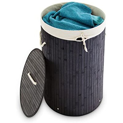 Relaxdays wasmand bamboe, opvouwbare waston met deksel, volume 70 l, waszak katoen, rond, Ø 41 cm, zwart Relaxdays wasmand bamboe, opvouwbare waston met deksel, volume 70 l, waszak katoen, rond, Ø 41 cm, zwart
