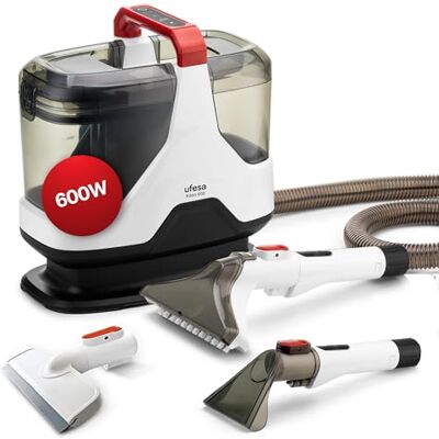 Ufesa Eden 600 Waterstofzuiger voor bekleding, banken, auto, tapijt en tapijt, accessoires voor raamreiniging, 600 W, zuigkracht 15.000 KPa, aparte tanks, te gebruiken met of zonder reinigingsmiddel Ufesa Eden 600 Waterstofzuiger voor bekleding, banken, auto, tapijt en tapijt, accessoires voor raamreiniging, 600 W, zuigkracht 15.000 KPa, aparte tanks, te gebruiken met of zonder reinigingsmiddel
