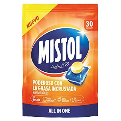 Mistol All In One 30 stuks vaatwastabletten, optimale ontkalking, onderhoud van servies, snel oplossen en 0 afval Mistol All In One 30 stuks vaatwastabletten, optimale ontkalking, onderhoud van servies, snel oplossen en 0 afval