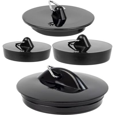 Your Day Mate Universele afvoerstoppen, set van 4, voor 1-1/2", 1-3/4" en 2" riolering, alle maten, Ø 40-36 mm, Ø 45,5-42 mm, Ø 43-39 mm, Ø 53-52 mm, PVC, zwart, gootsteenstop voor badkamer Your Day Mate Universele afvoerstoppen, set van 4, voor 1-1/2", 1-3/4" en 2" riolering, alle maten, Ø 40-36 mm, Ø 45,5-42 mm, Ø 43-39 mm, Ø 53-52 mm, PVC, zwart, gootsteenstop voor badkamer