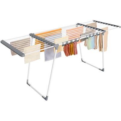 SONGMICS Wasrek, staand droogrek, uittrekbare vleugels, 22 m waslijn, met sokkenrek, opvouwbaar, parelwit en duifgrijs LLR522WK01 SONGMICS Wasrek, staand droogrek, uittrekbare vleugels, 22 m waslijn, met sokkenrek, opvouwbaar, parelwit en duifgrijs LLR522WK01