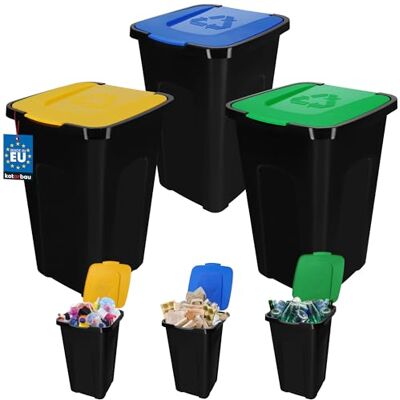 KOTARBAU ® Afvalemmer 50 l, selectief, polyethyleen deksel, afvalemmer 50 l met deksel, emmer 50 l met deksel, grote vuilnisemmer 50 liter, geel / blauw / groen KOTARBAU ® Afvalemmer 50 l, selectief, polyethyleen deksel, afvalemmer 50 l met deksel, emmer 50 l met deksel, grote vuilnisemmer 50 liter, geel / blauw / groen