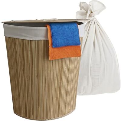 Relaxdays Bamboe hoekwasmand met deksel, 80 liter, opvouwbare wasmand, 60 x 36 x 36 x 36 cm (h x b x d), naturel Relaxdays Bamboe hoekwasmand met deksel, 80 liter, opvouwbare wasmand, 60 x 36 x 36 x 36 cm (h x b x d), naturel